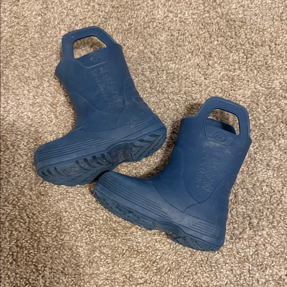 Outdoor Master Kids Navy Blue Waterproof Pull-On Rain Boots with Handles